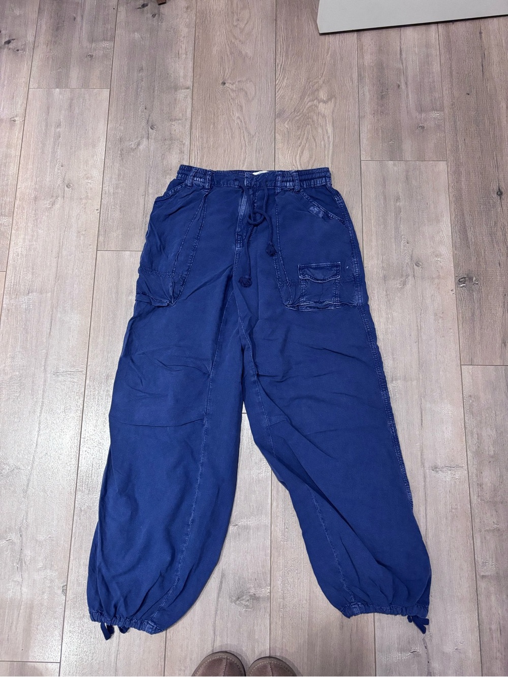 Bershka Navy Blue Cargo Joggers with Drawstring